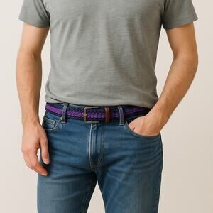 Ted Baker SZ S/M Braided Purple/Navy Textile & Brown Leather Belt